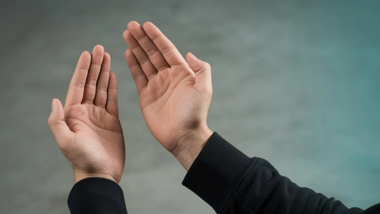 Relaxed open hands in a centered Wing Chun guard — structure and control